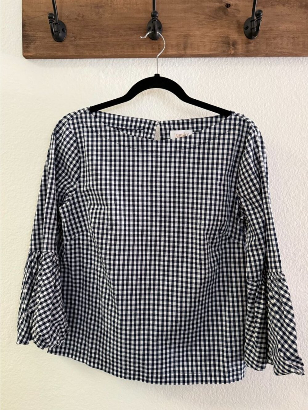 Women's Top ~ Black & White Check ~ Shelli Segal ~ Size M ~ Puff Sleeve